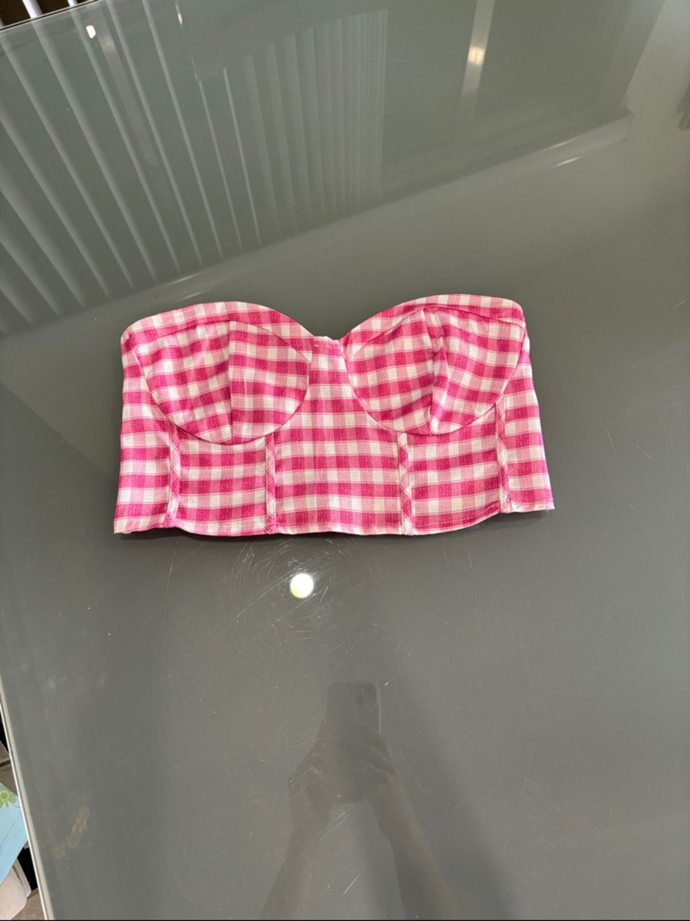 Cider Pink White Gingham Bustier Crop Top